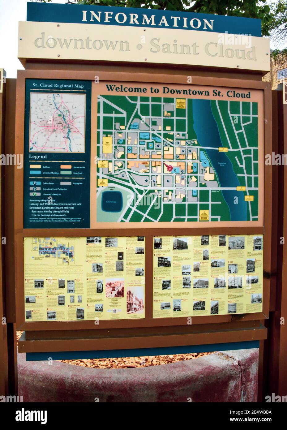 to Downtown St. Cloud signpost with maps and photos, "Granite