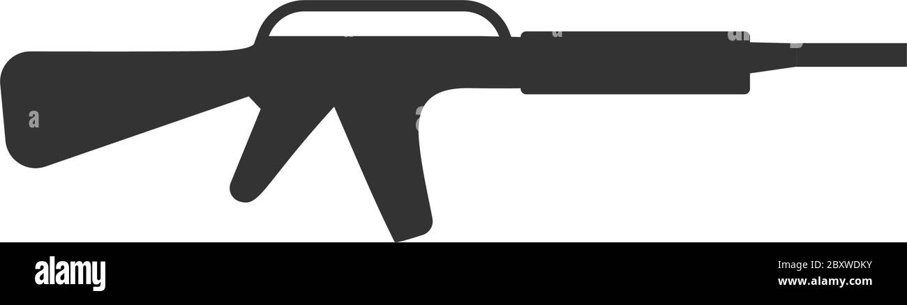 Assault carbine. Black Icon Flat on white background Stock Vector
