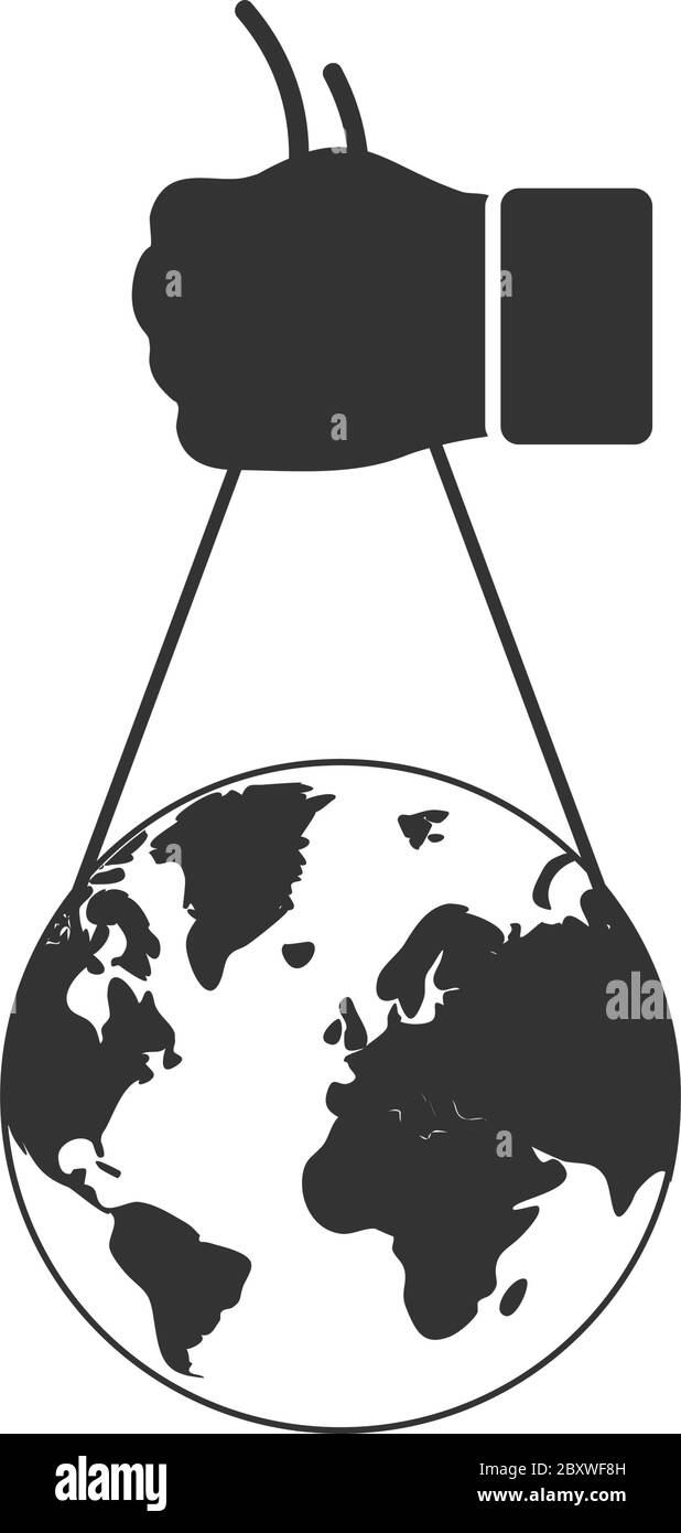 Globe with hand. Black Icon Flat on white background Stock Vector Image ...