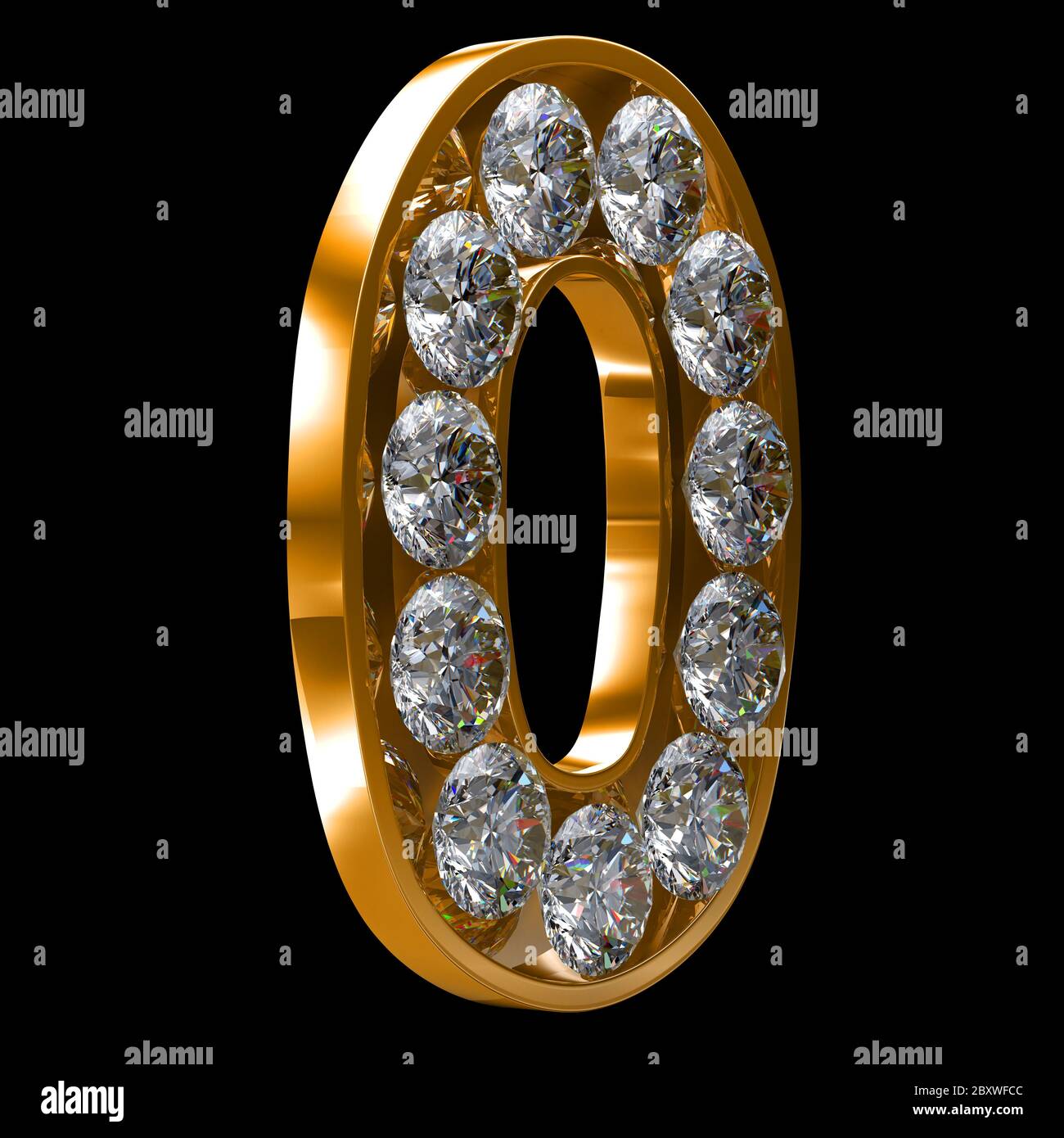 Golden 0 numeral incrusted with diamonds Stock Photo
