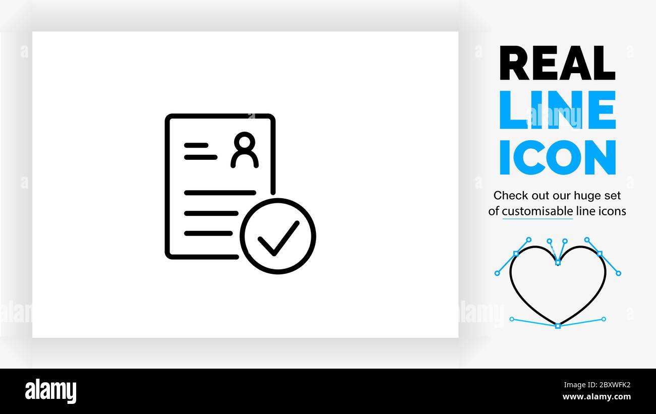 Editable line icon of a resume with a checkbo Stock Vector