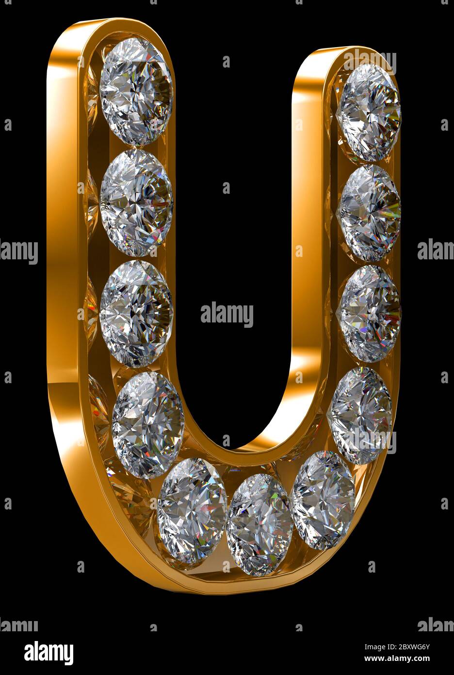 Golden U letter incrusted with diamonds Stock Photo - Alamy