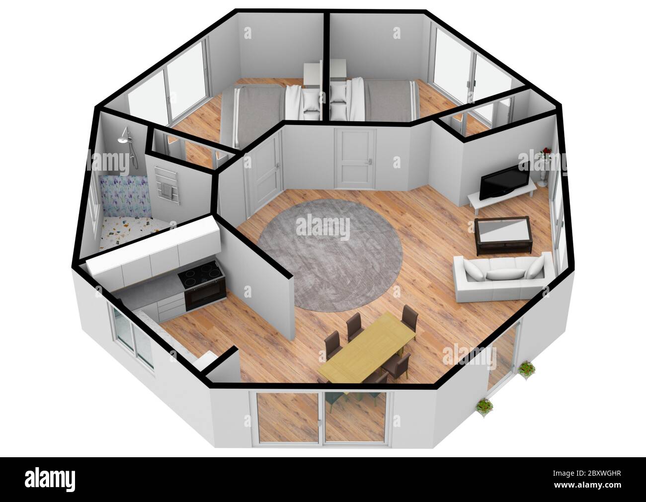 3D Floor Plan Top View. Set Of Ground Floor Blueprints. Floor Plans For  Real Estate. Architectural Plan 3D With The Furniture. Color Floor Plan  Stock Photo - Alamy