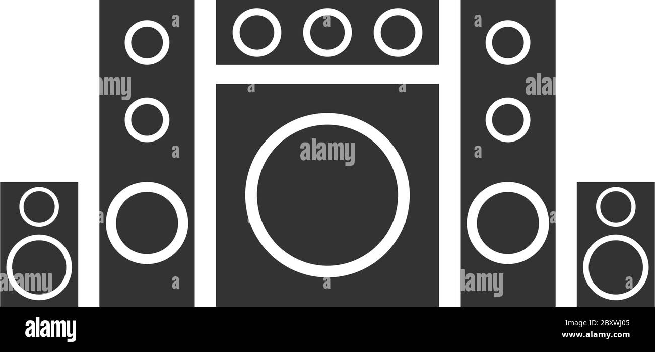 Home theater. Black Icon Flat on white background Stock Vector