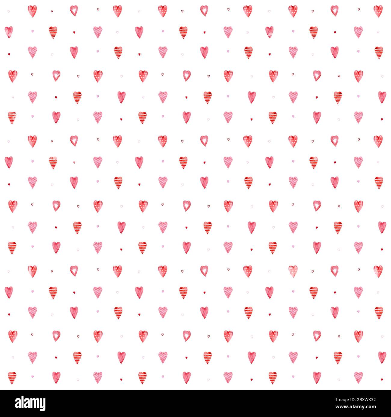 Seamless watercolor pattern of little pink hearts on a white background ...