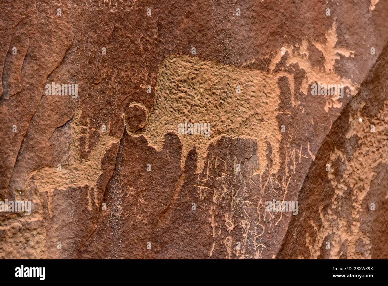 Petroglyphs at Newspaper Rock, in Canyonlands National Park, Utah. Stock Photo
