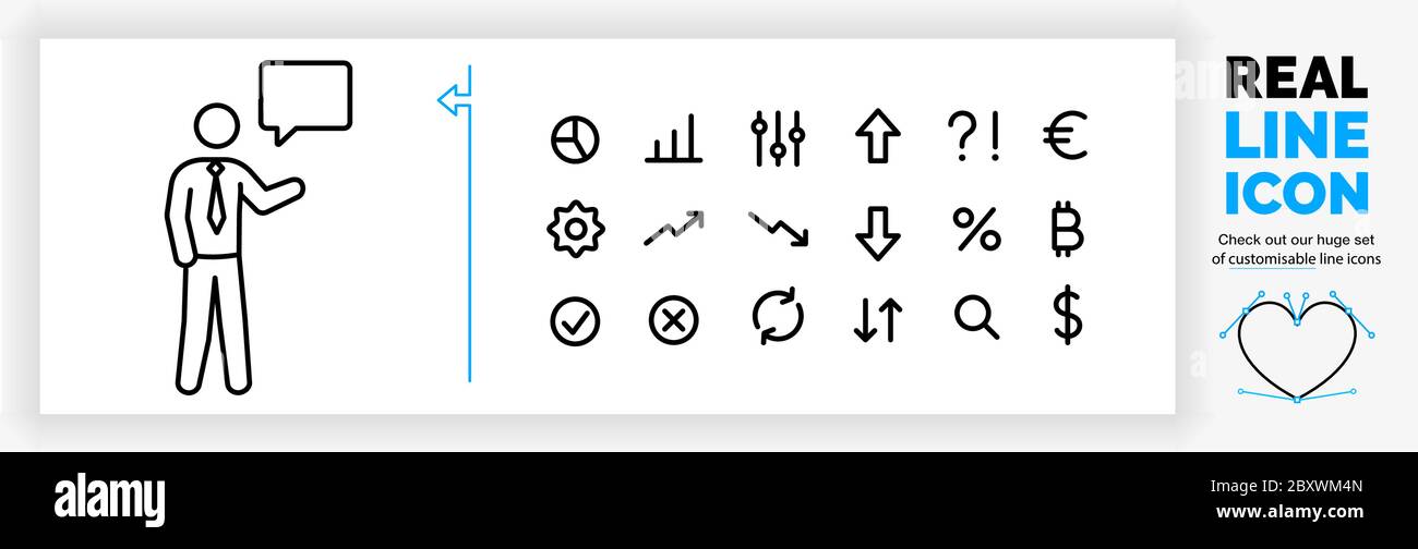 Editable real line icon of a business man talking about an idea Stock ...