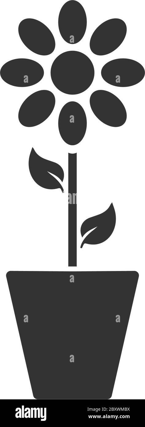 Flower pot. Black Icon Flat on white background Stock Vector