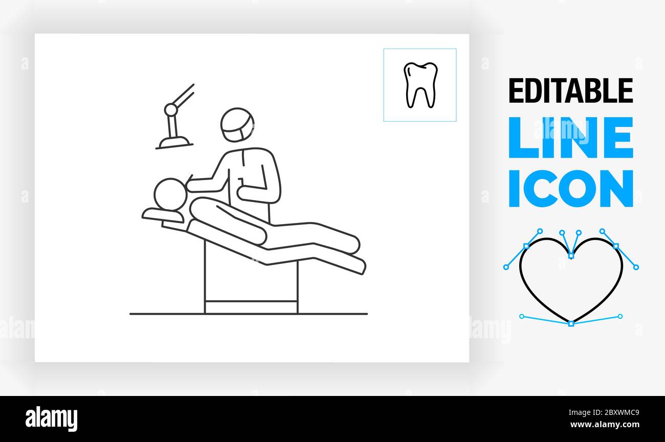 Editable line icon of a dentist and a patient Stock Vector