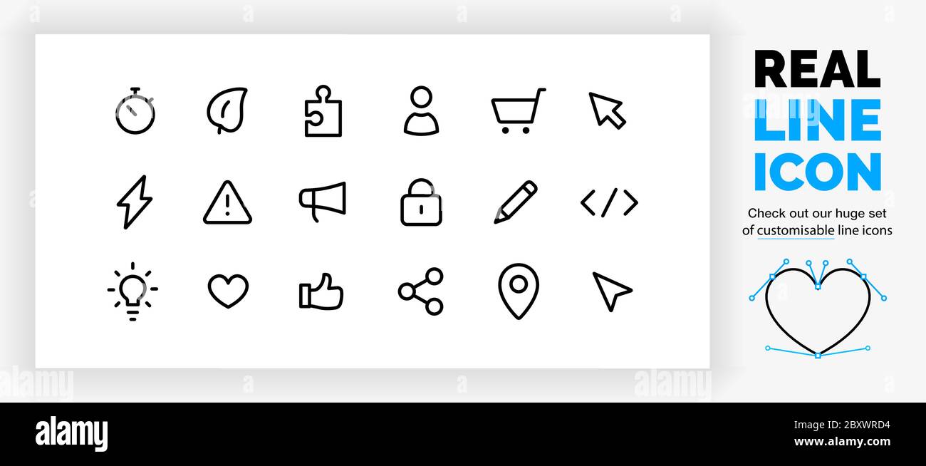 Editable line icons set, check out all my icons and stick figures! Stock Vector