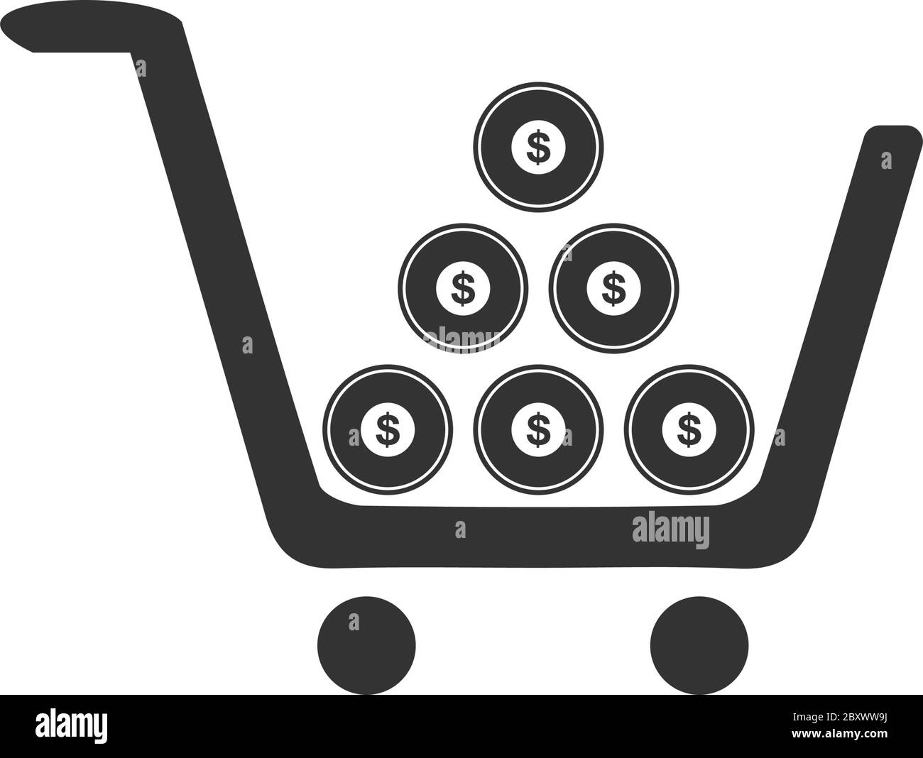Shopping cart. Black Icon Flat on white background Stock Vector Image ...