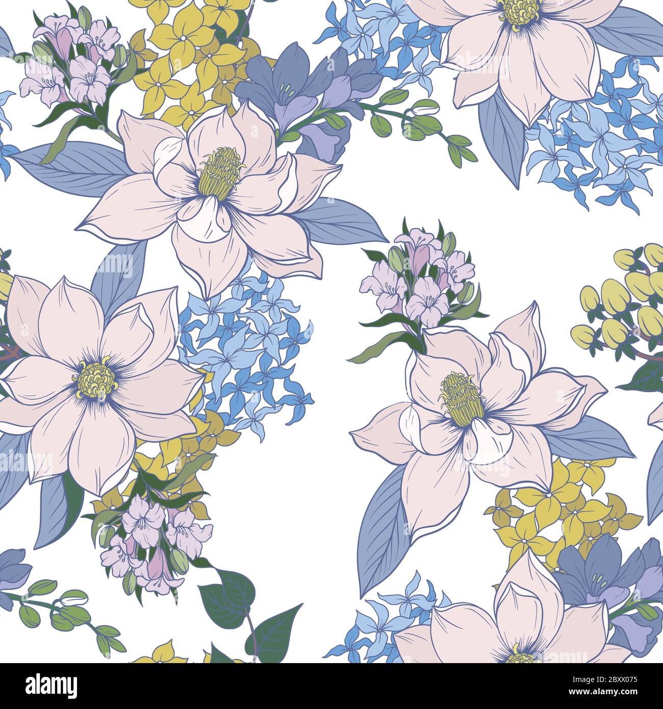 Seamless pattern with graphic flowers for textile design. Vector Stock ...