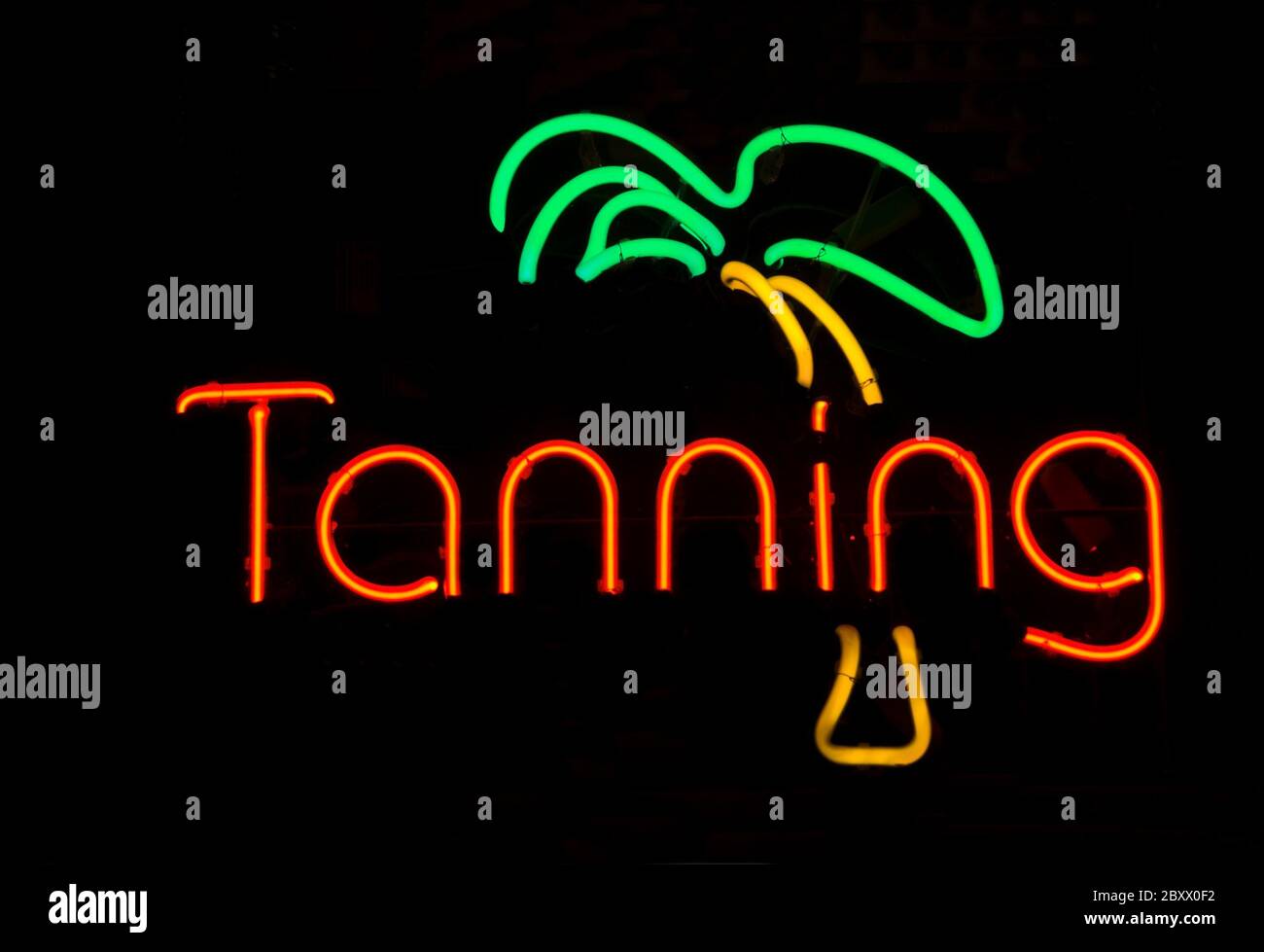 Neon Tanning Sign Stock Photo
