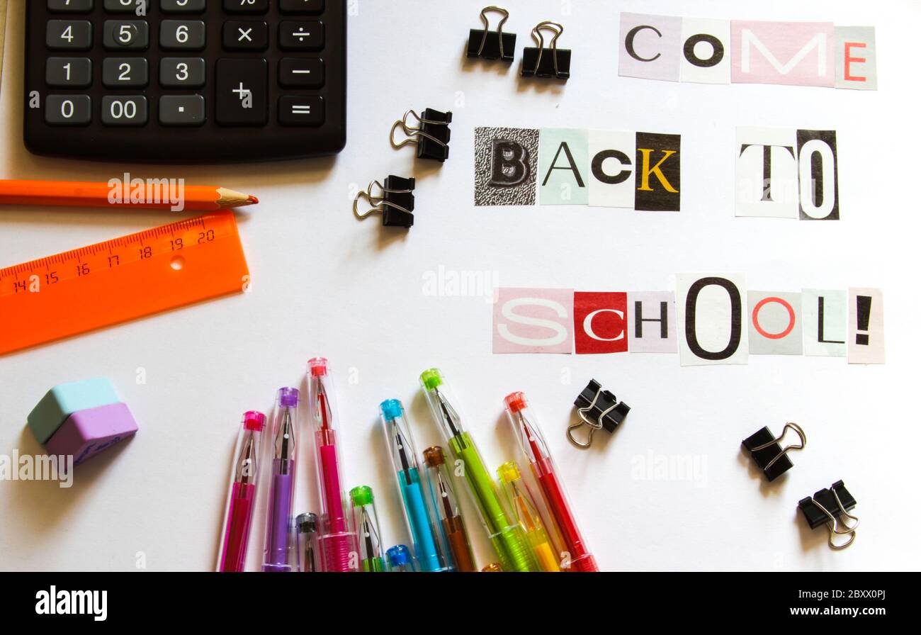 Background with school supplies. Stock Photo