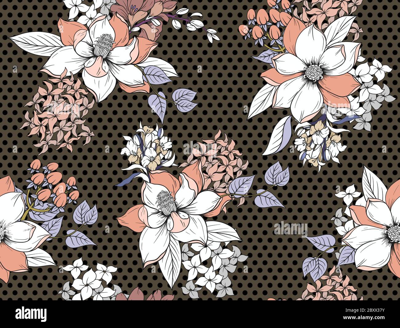 Seamless pattern with graphic flowers for textile design. Vector Stock ...