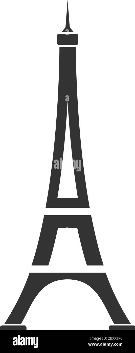 Eiffel tower. Black Icon Flat on white background Stock Vector