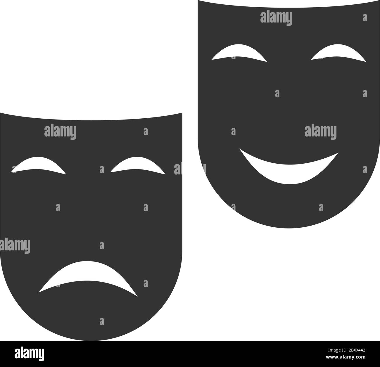 Comedy and tragedy theatrical masks. Black Icon Flat on white background Stock Vector