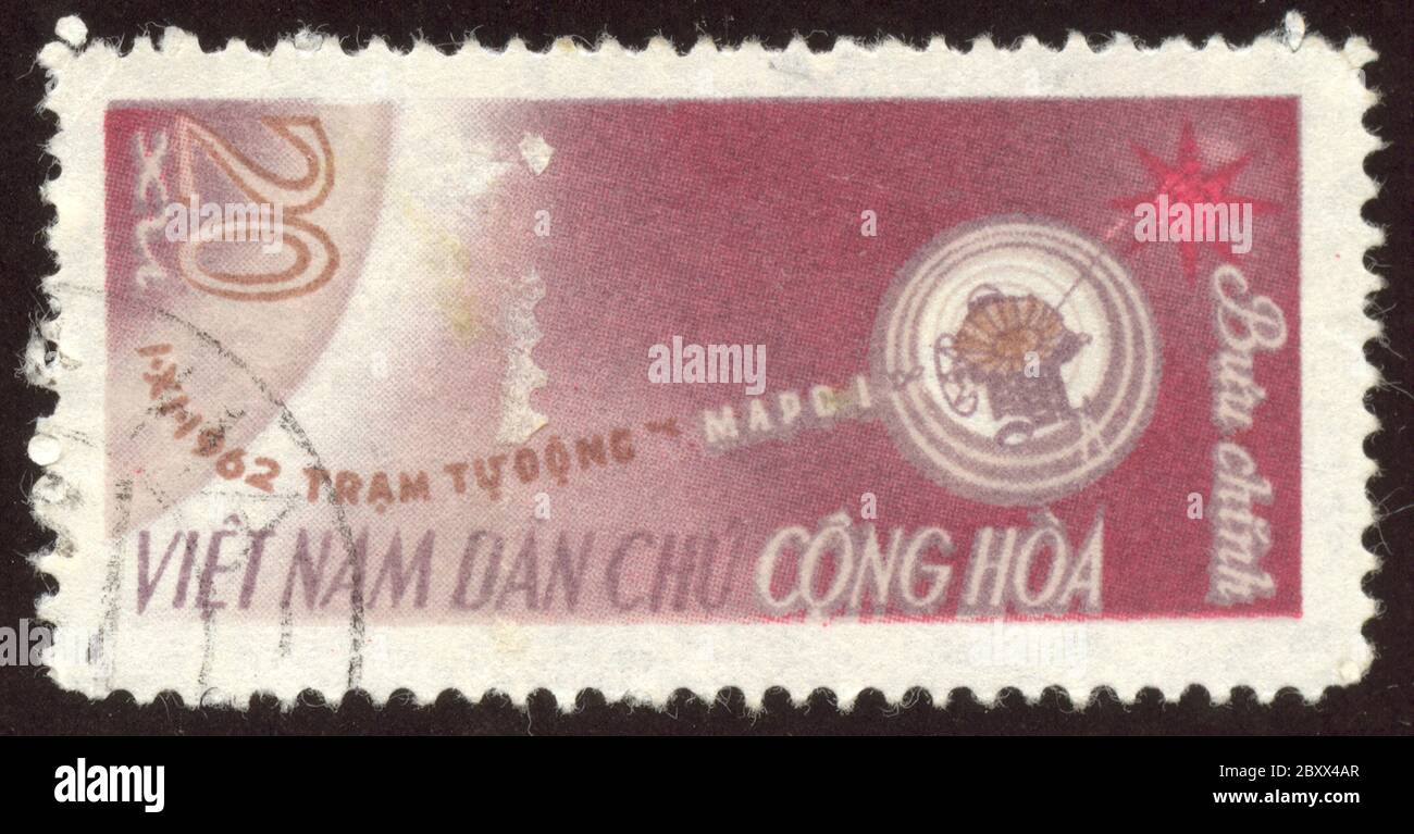 The Scanned Stamp The Space Satellite The Vietnamese Stamp Stock 