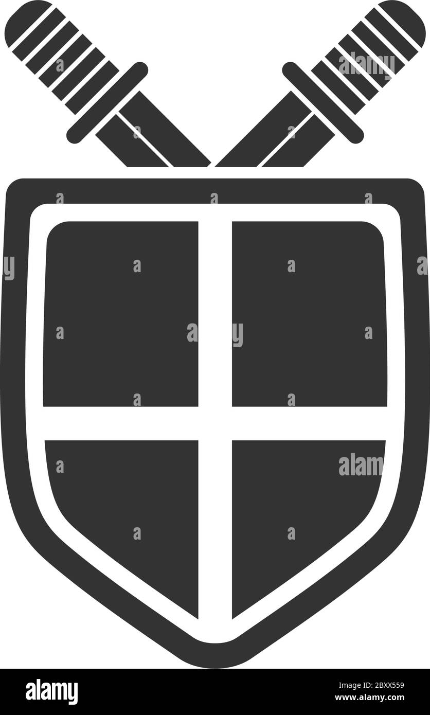 Shield and sword. Black Icon Flat on white background Stock Vector ...
