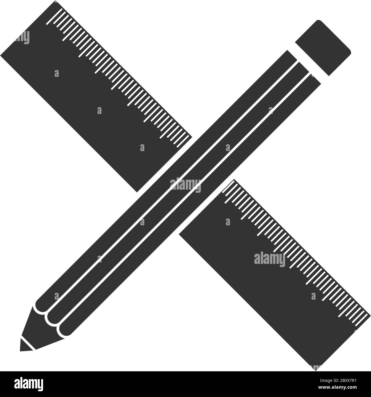 Pencil and ruler. Black Icon Flat on white background Stock Vector ...