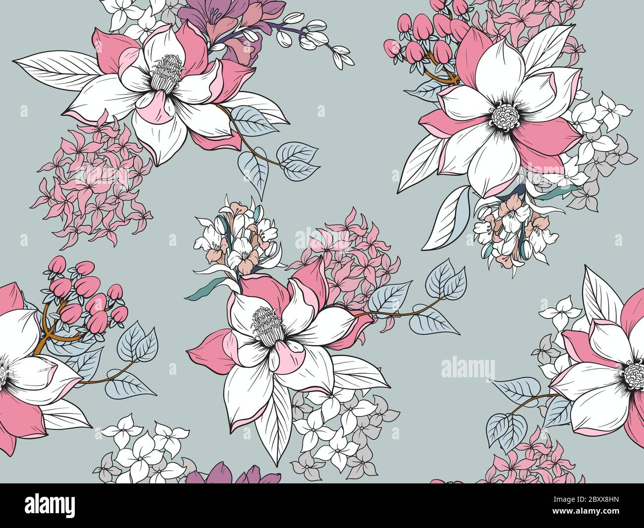 Seamless pattern with graphic flowers for textile design. Vector Stock ...