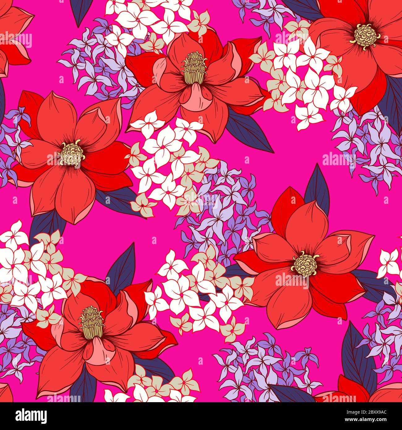 Seamless pattern with vivid graphic flowers for textile design. Vector ...