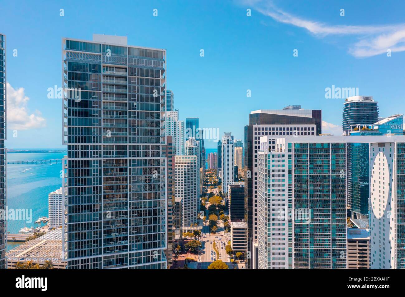 Brickell Ave and Sky Scrappers Stock Photo