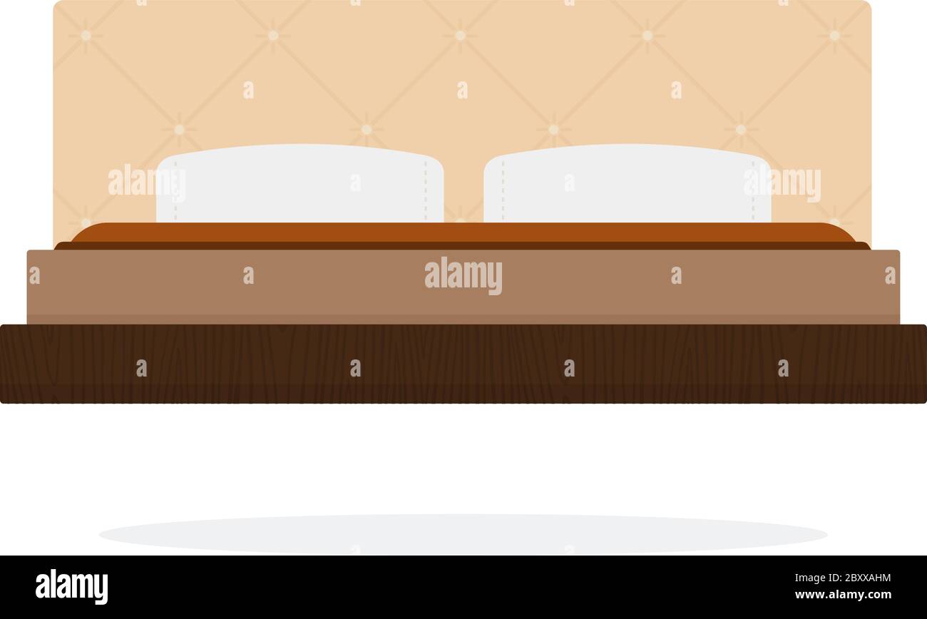 Double bed vector flat material design isolated object on white background. Stock Vector