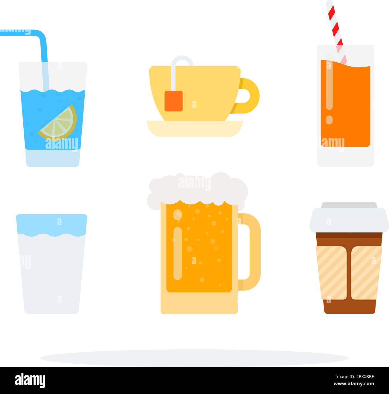 Drinks set vector flat material design isolated object on white background. Stock Vector