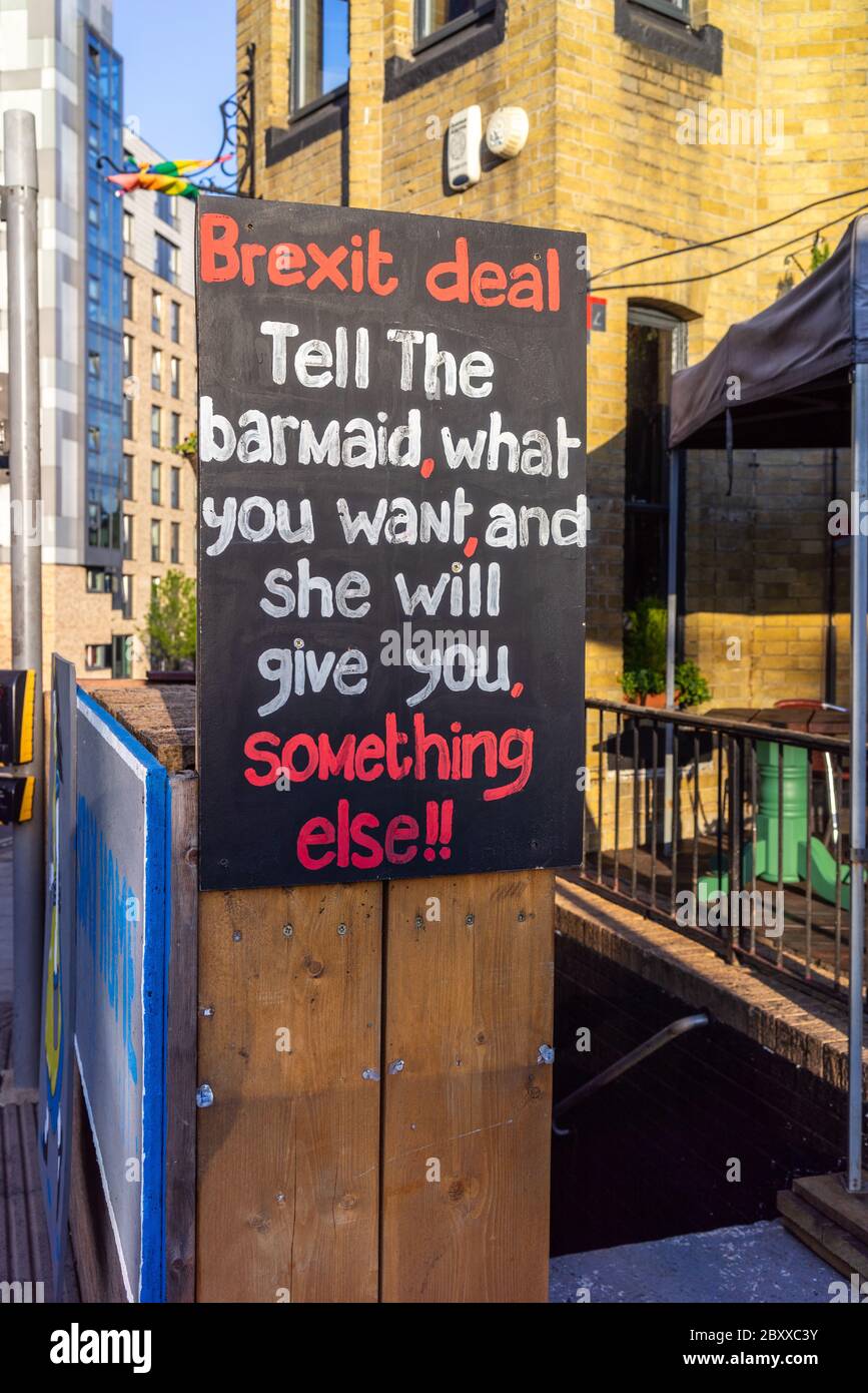 Humorous 'Brexit deal' board/ sign outside a restaurant in Southampton, Brexit humour, England, UK Stock Photo