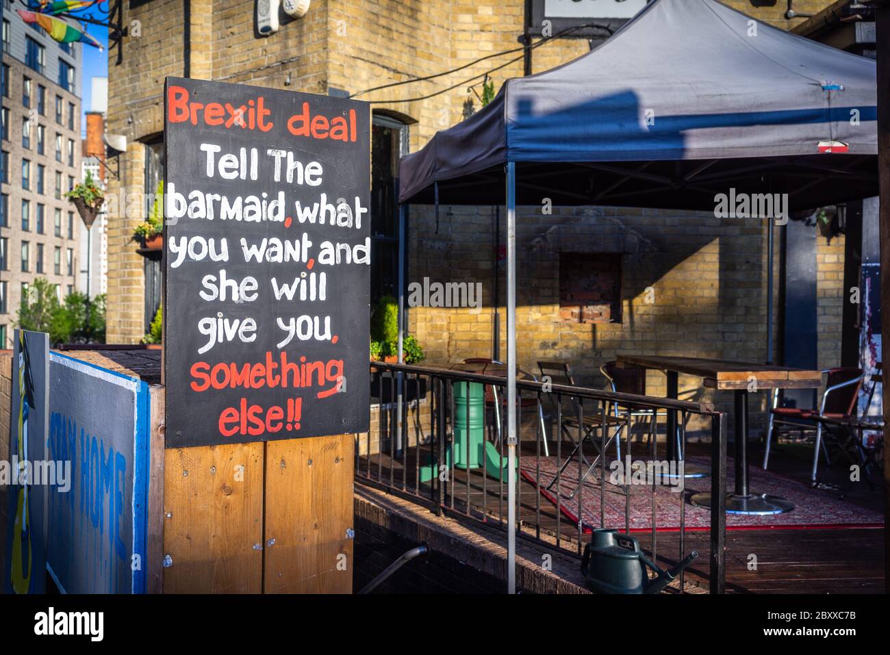 Humorous 'Brexit deal' board/ sign outside a restaurant in Southampton, Brexit humour, England, UK Stock Photo