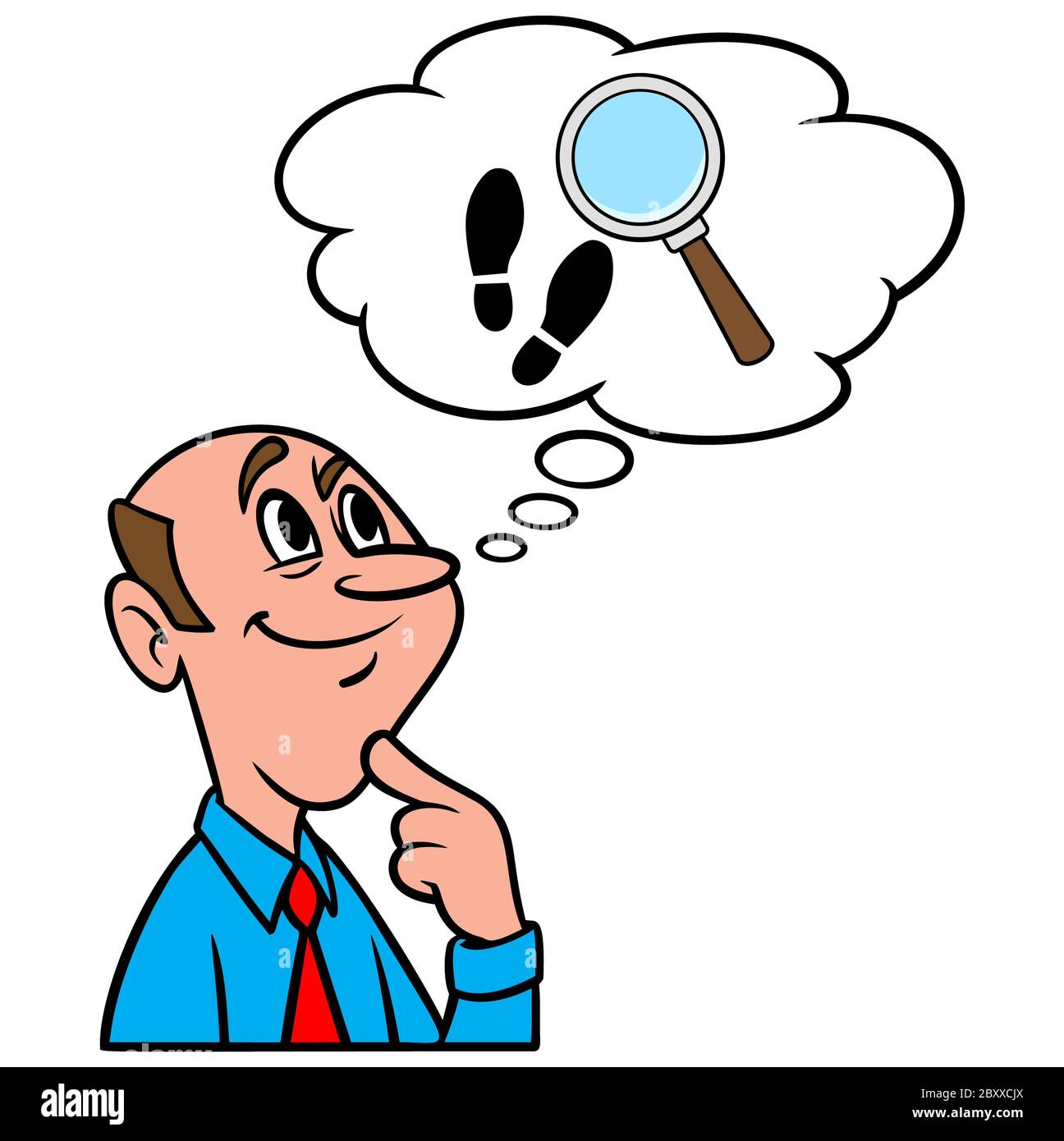 Thinking About Investigating- An Illustration of a person Thinking About Investigating. Stock Vector