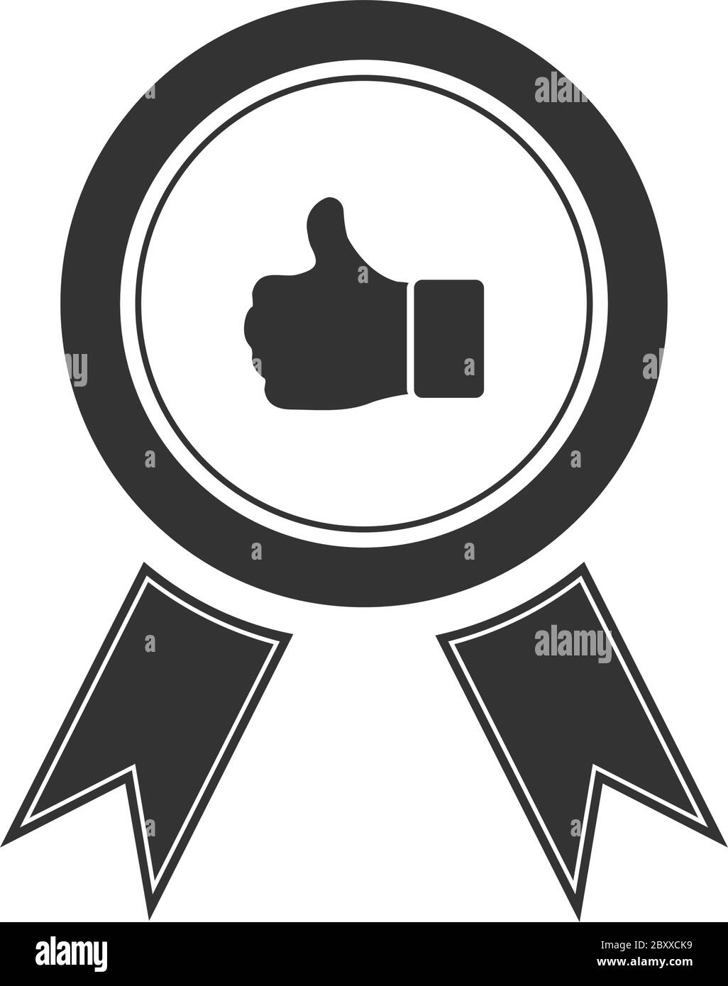 Banner ribbon Thumb up. Black Icon Flat on white background Stock ...