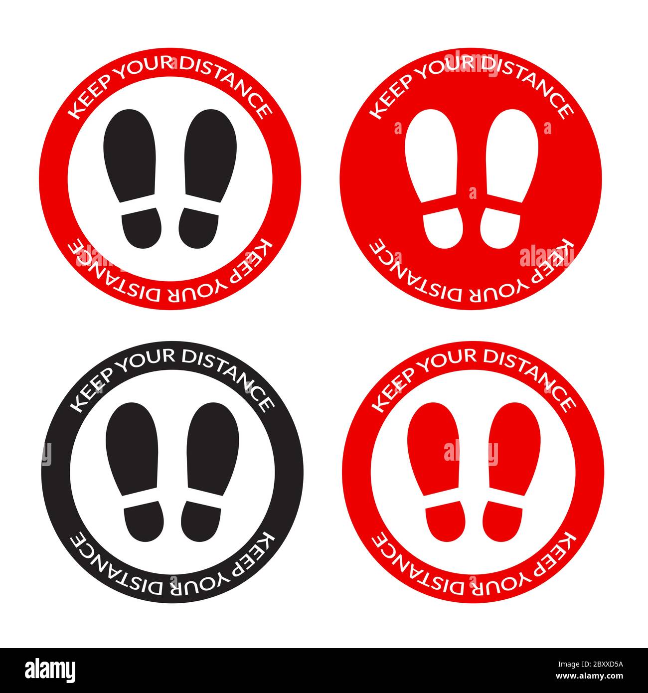 Keep your distance footprint sign sticker in round red frame for ...