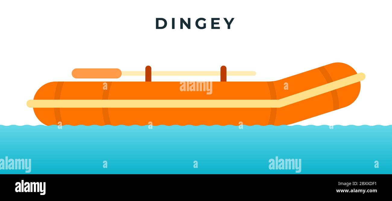 Inflatable rubber dingey with oars vector icon flat isolated. Stock Vector