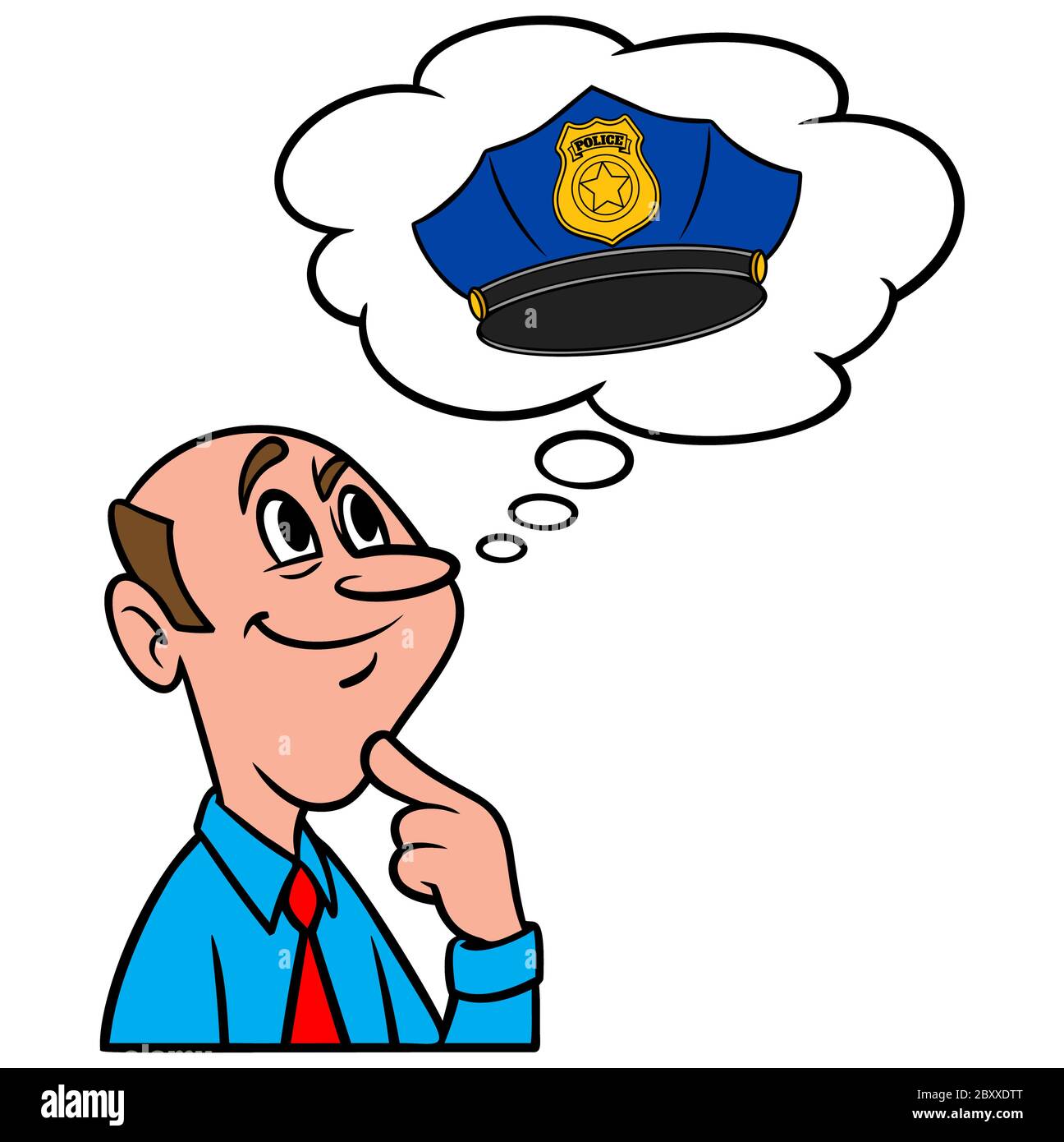 Thinking About a Police Hat- An Illustration of a person Thinking About a Police Hat. Stock Vector