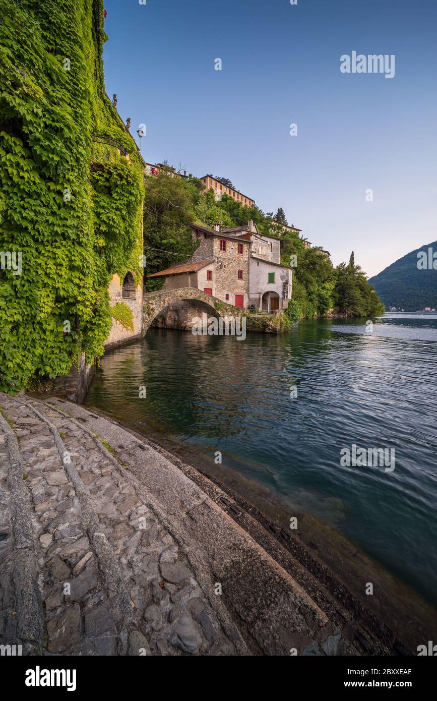 Vertical picture of Nesso on the Como lake in Italy with stone