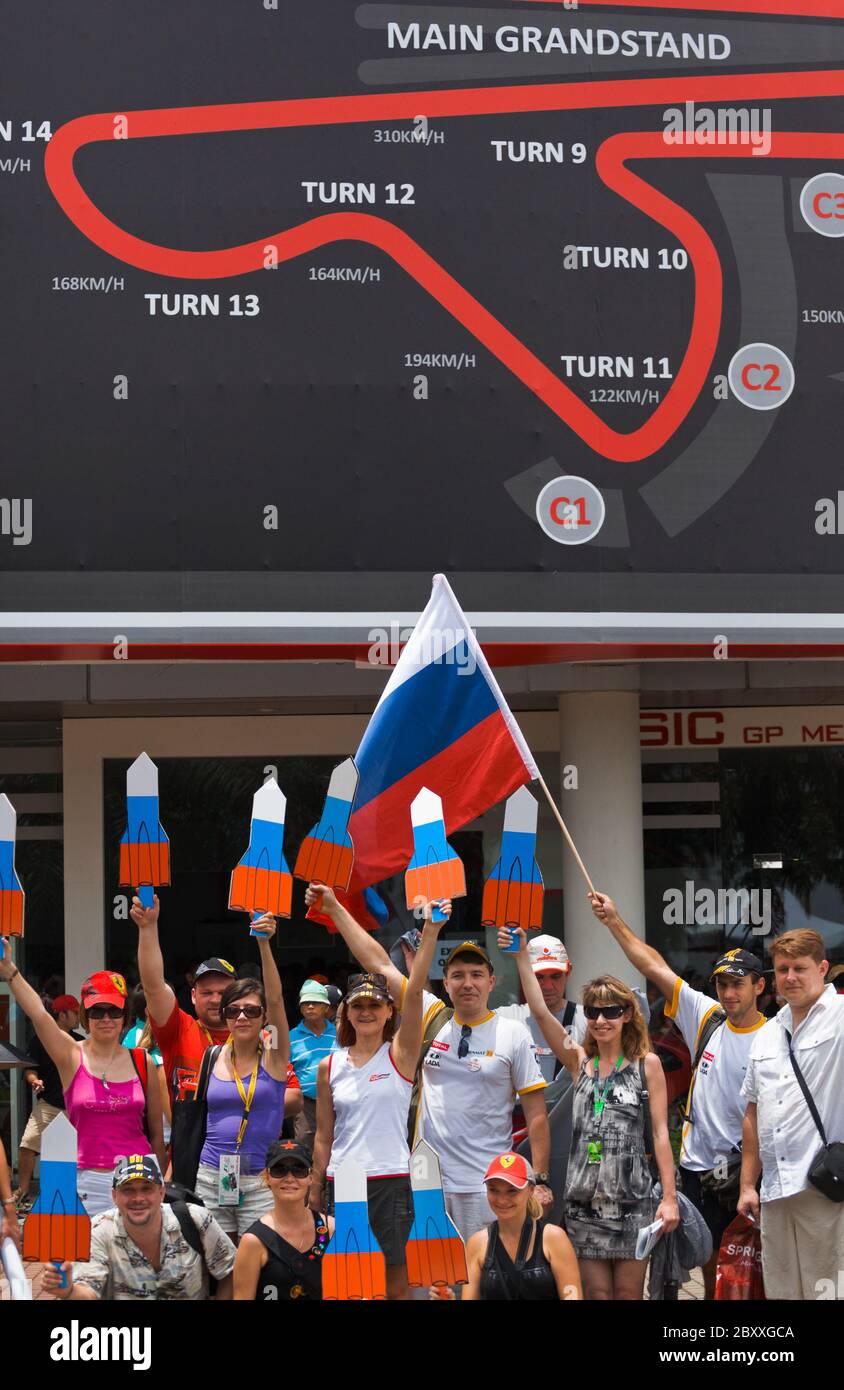 SEPANG, MALAYSIA - APRIL 10: Russian fans at Formula 1 GP, April 10 2011, Sepang, Malaysia Stock Photo