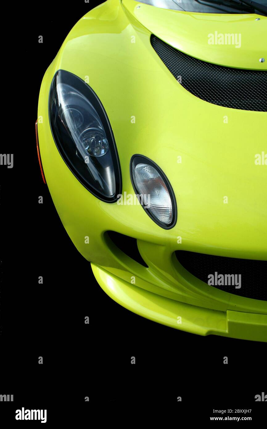 A Yellow sports car front view Stock Photo