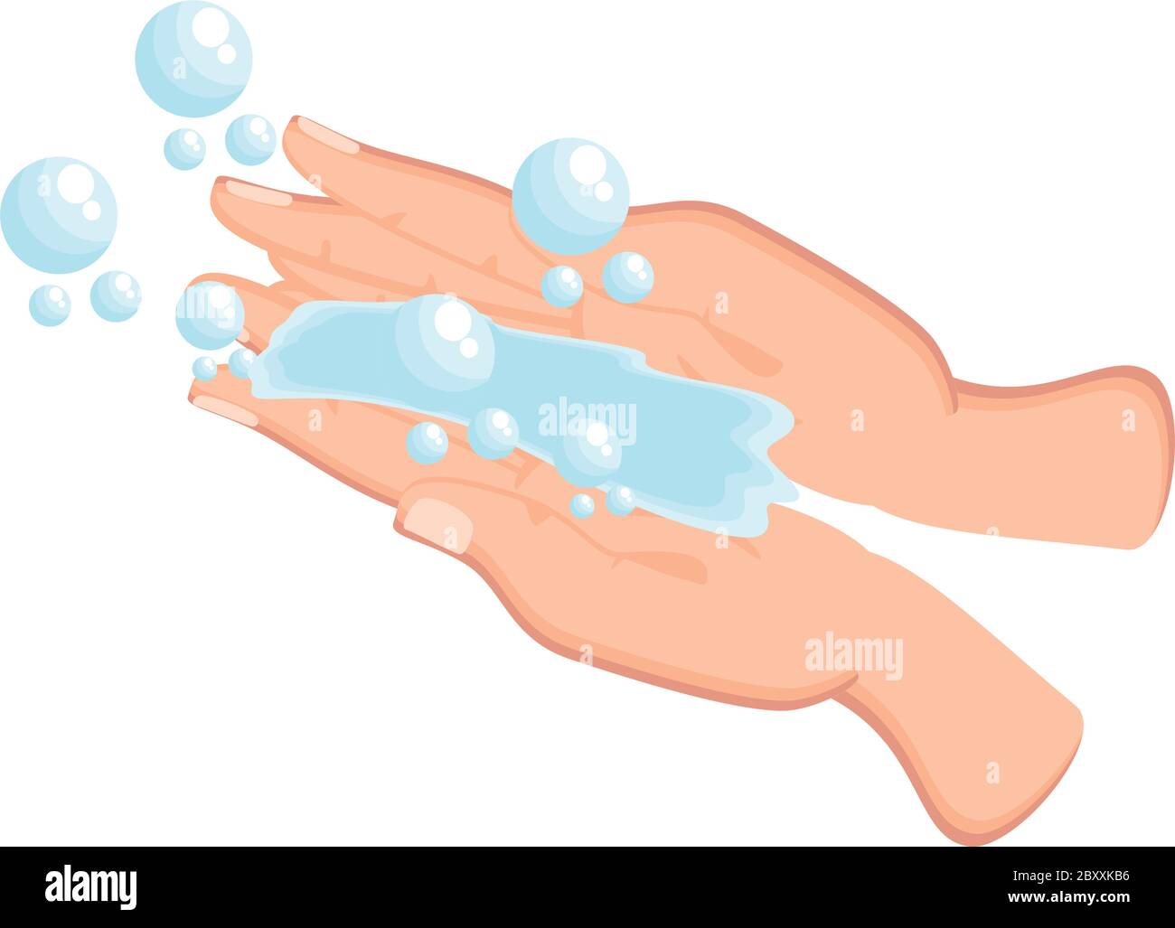 washing hands with water and soap on white background vector ...