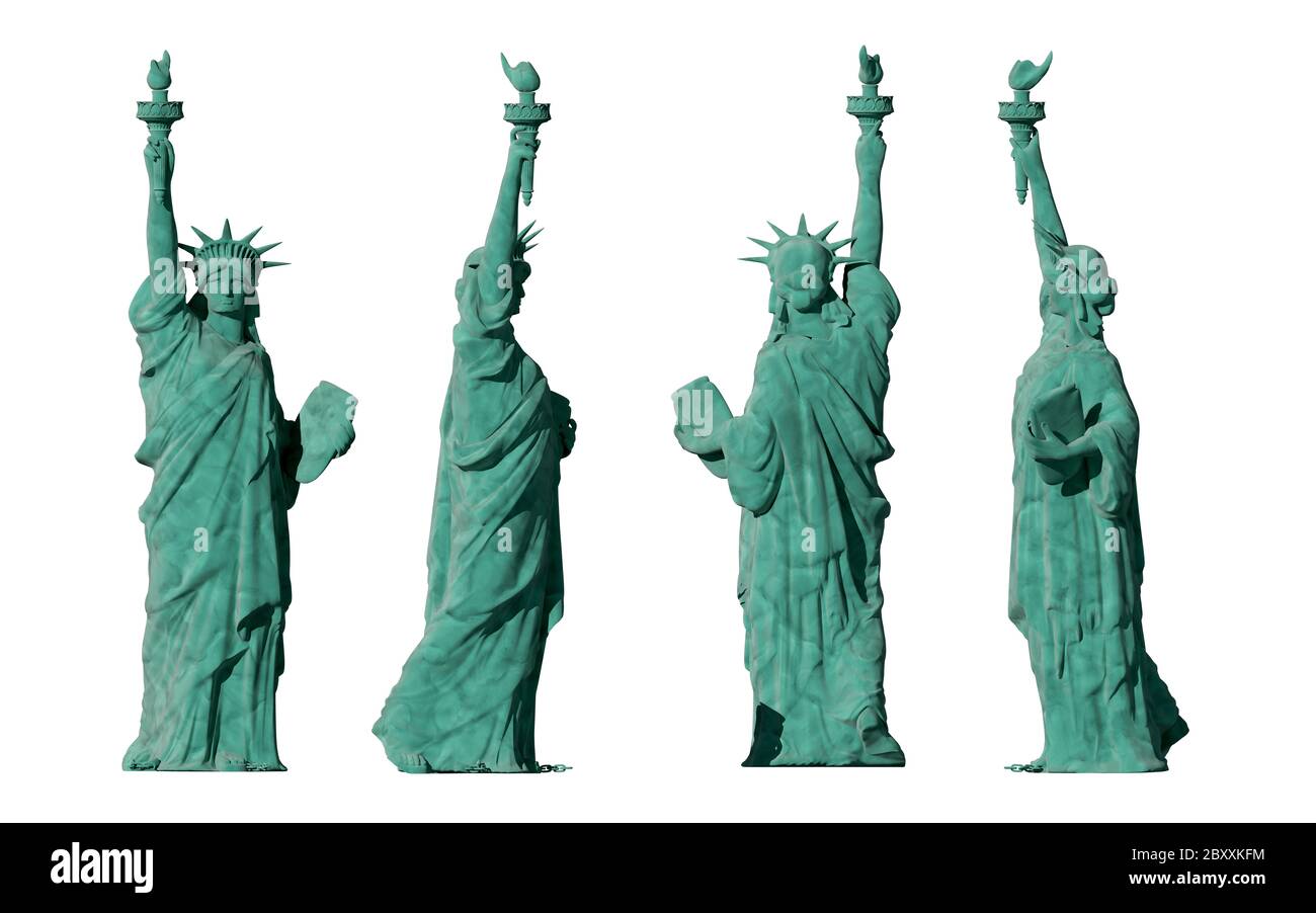 Statue of liberty. 4 views. isolate on white background. 3D rendering Stock Photo