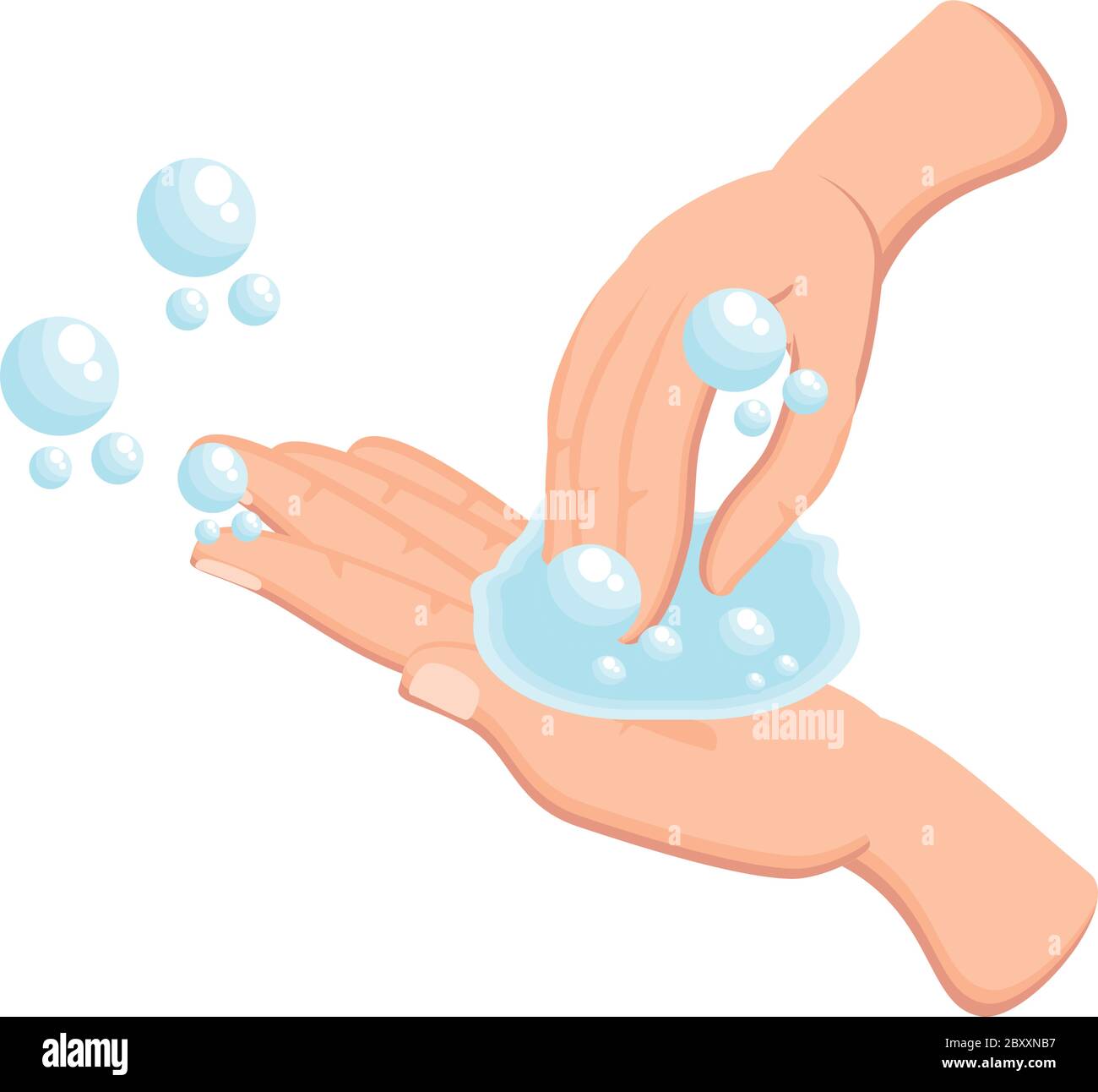 washing hands with water and soap on white background vector ...