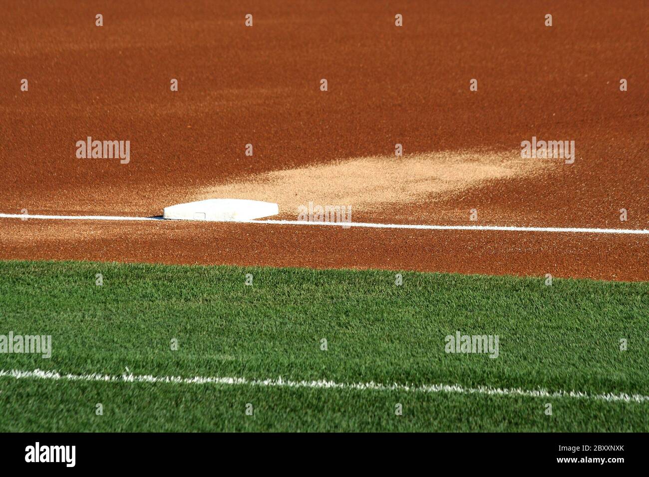 Third base on a baseball field Stock Photo