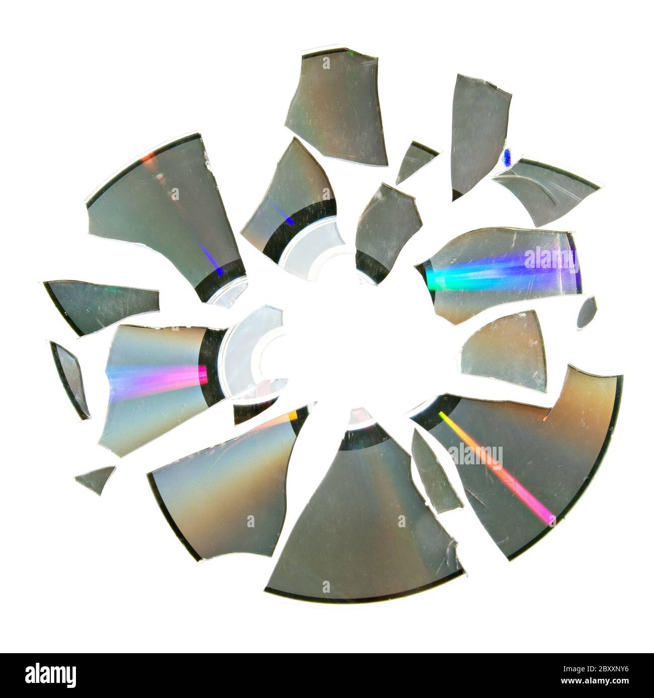 The compact disk broken into small pieces Stock Photo