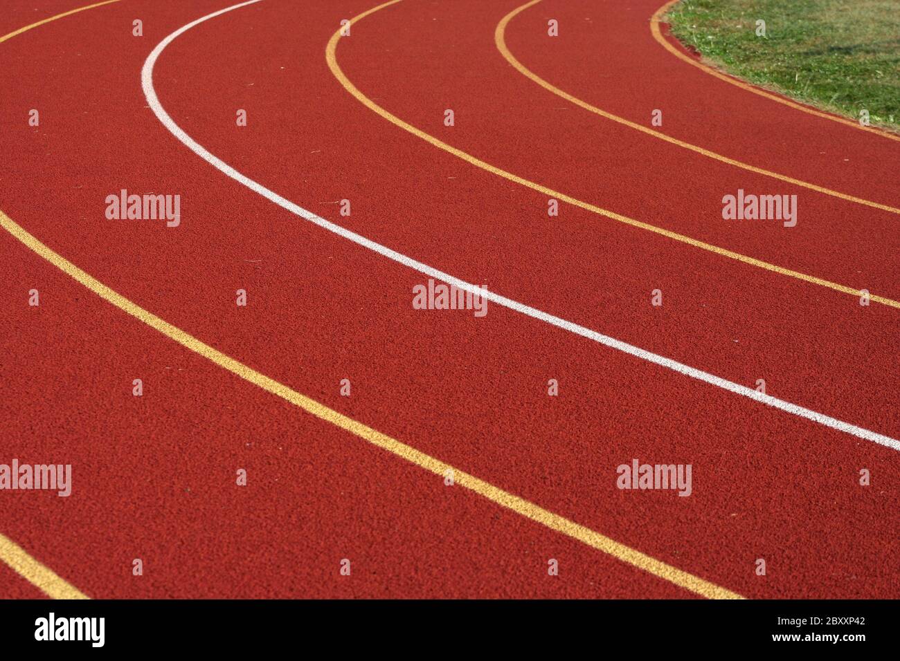 Some red Lanes from a Running track Stock Photo Alamy