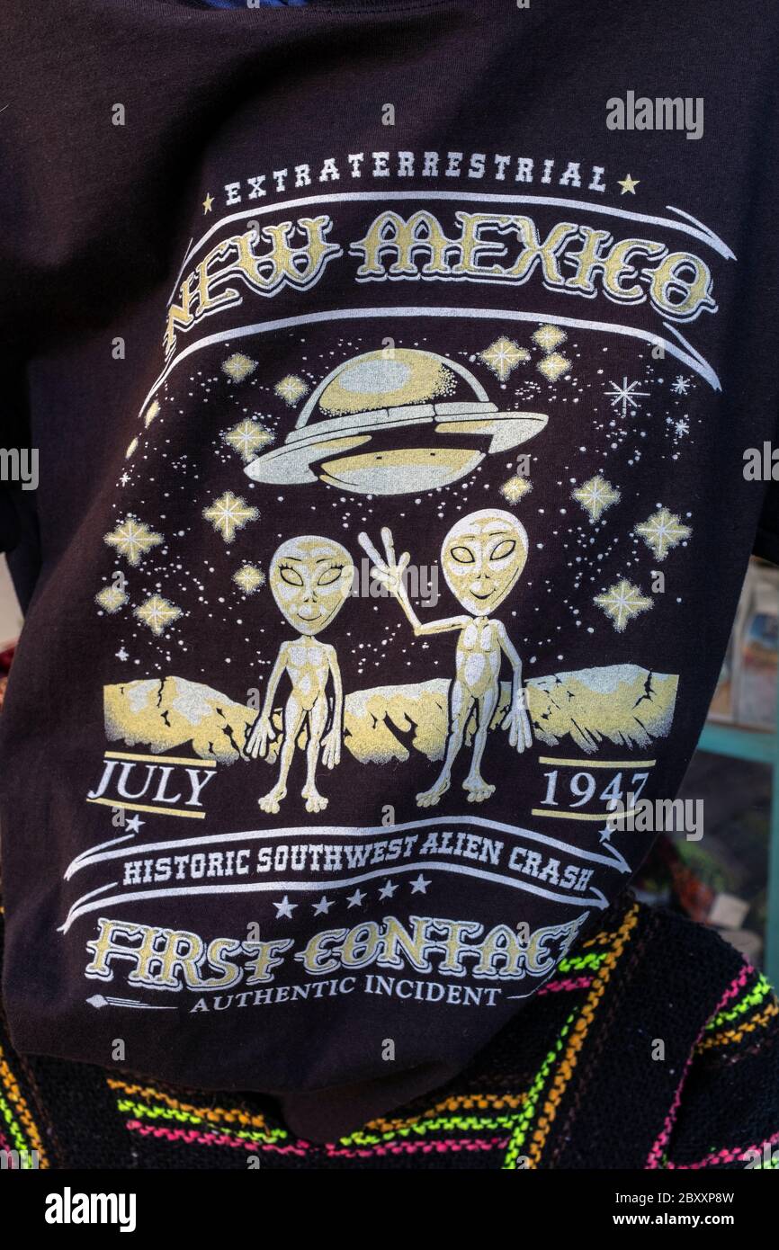 New Mexico souvenir T-shirts advertising southwest alien crash July 1947 Stock Photo