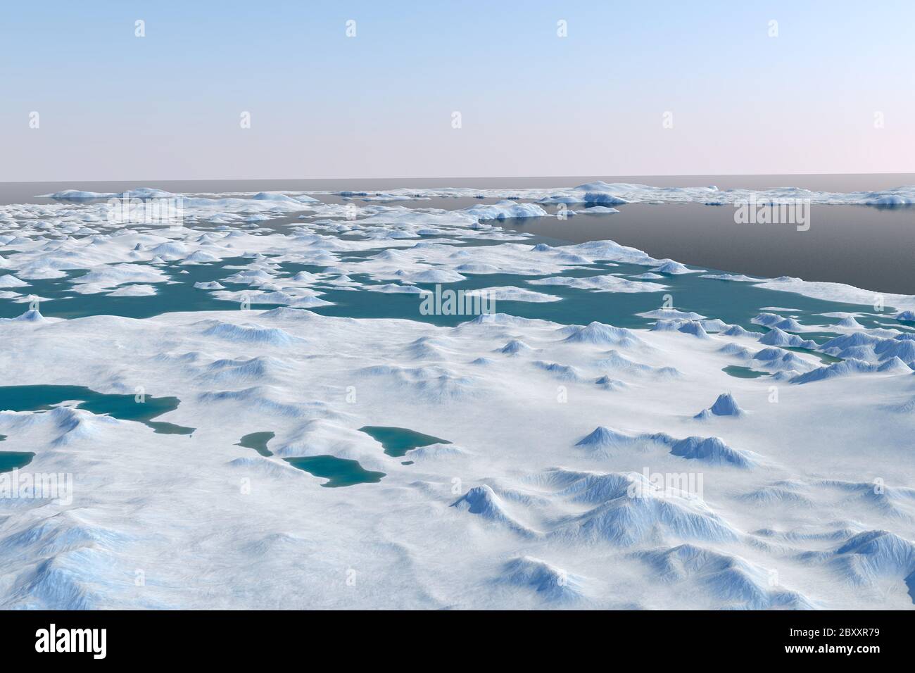 Snow landscape, ice valley with mountains. Arctic view. 3d render Stock ...