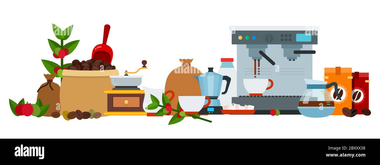 Coffee shop flat style vector illustration on white background. Stock Vector