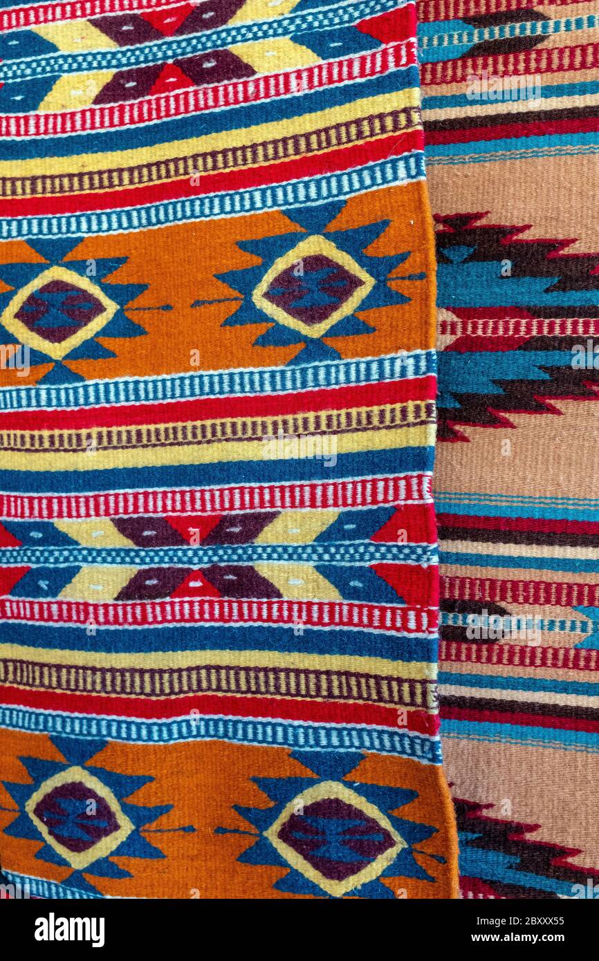 abstract colors of native blankets on sale in Old Town Albuquerque, New