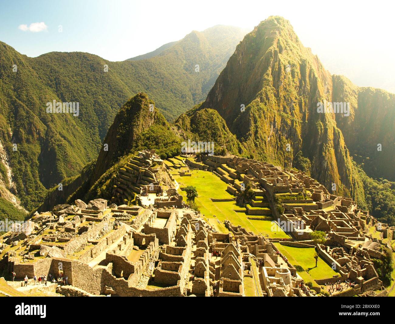 Historic Sanctuary of Machu Picchu above Sacred Valley of Urubamba Valley, UNESCO World Heritage Site, Peru, Latin America. Old city of Incas hidden in the mountains. Stock Photo